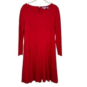 Draper James Dress Womens Medium Red Long Sleeve Fit Flare Stretch Party
